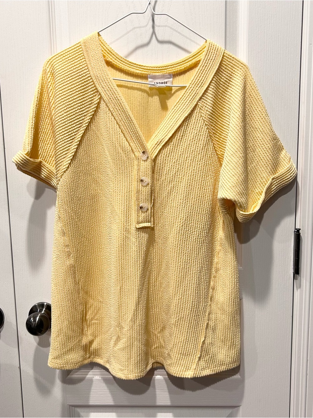Andree by Unit Women's Pale Yellow Ribbed Oversized Babydoll Size Small Top